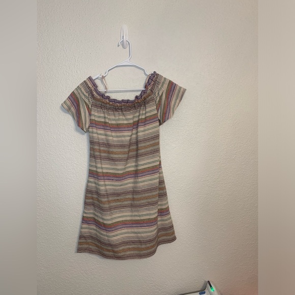 Philosophy Women Sz Small Boho Dress Ivory Colorful Stripe Cotton Off Shoulder - Picture 9 of 10